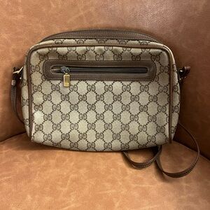 Gucci Beige and Brown Monogram Shoulder Bag